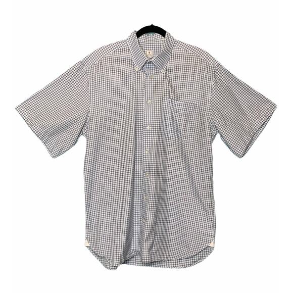 Peter Millar White Blue Gingham Short Sleeves Casual Shirt Size Large - Picture 1 of 6